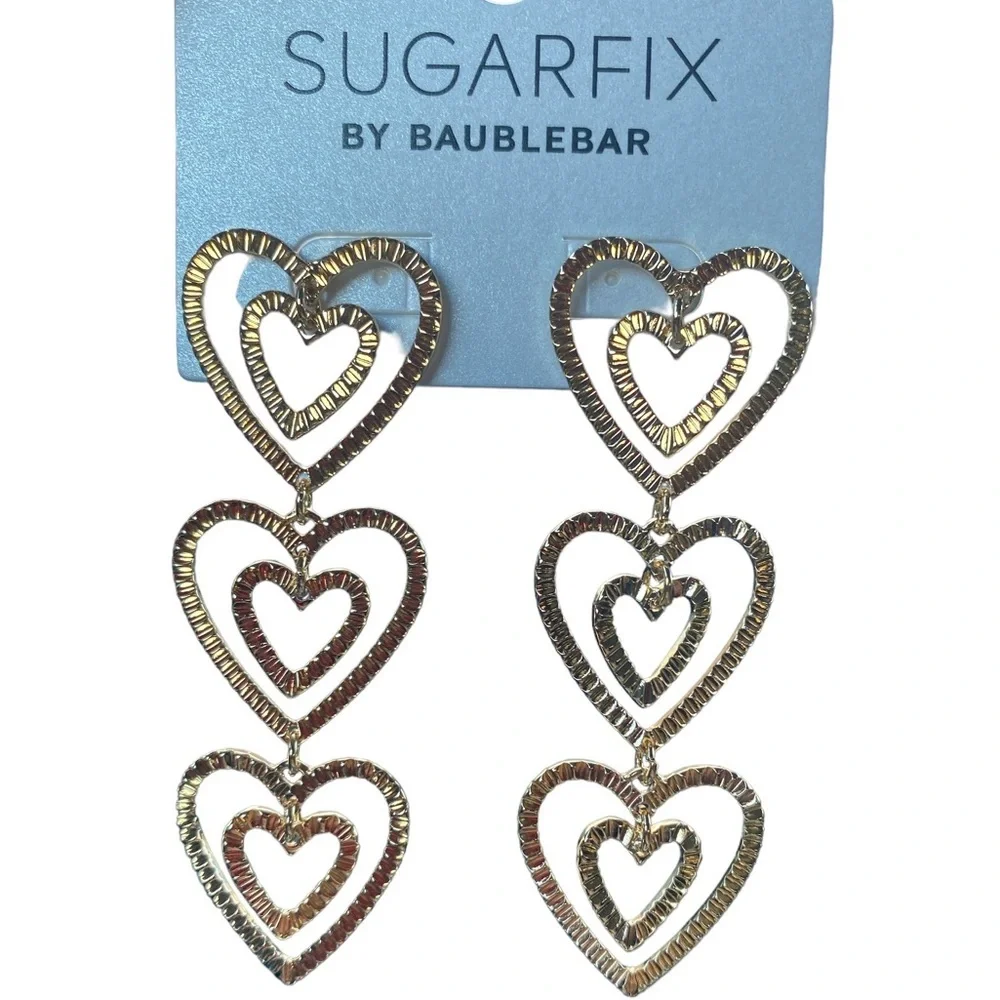 New SUGARFIX By Baublebar Stacked Gold Heart Drop Earrings